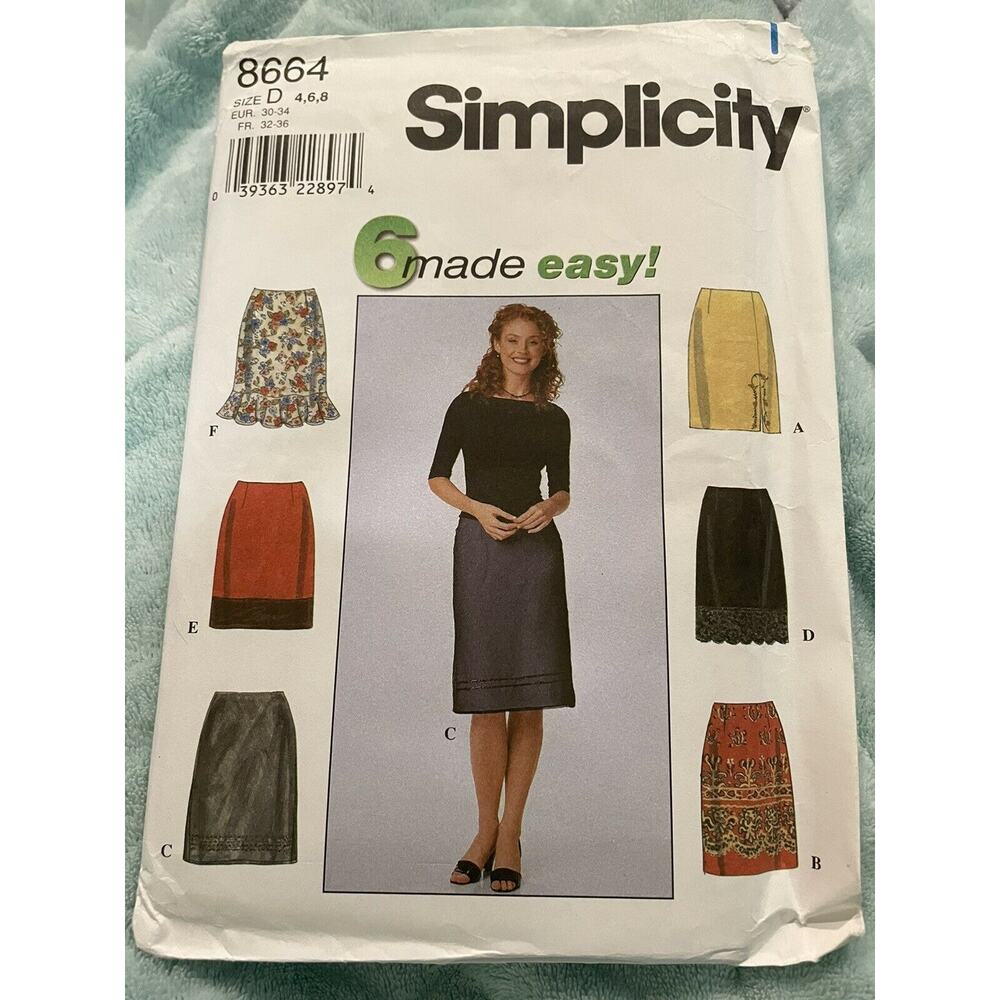 8664 Simplicity Vintage Pattern Womens Uncut Misses Skirt Size D 4, 6, 8